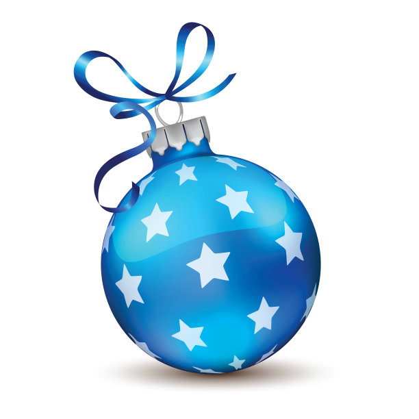 用蓝丝带装饰的圣诞装饰品。矢量插图。图片下载