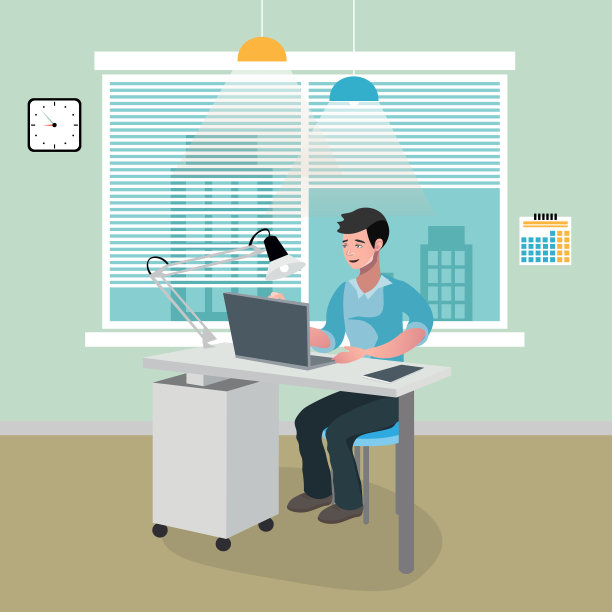 一个商人坐在办公室里，拿着笔记本电脑。图片下载