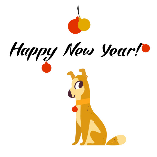 2018年有趣的黄色狗象征。平面风格，矢量插图孤立在白色背景上。新年祝福语。图片下载