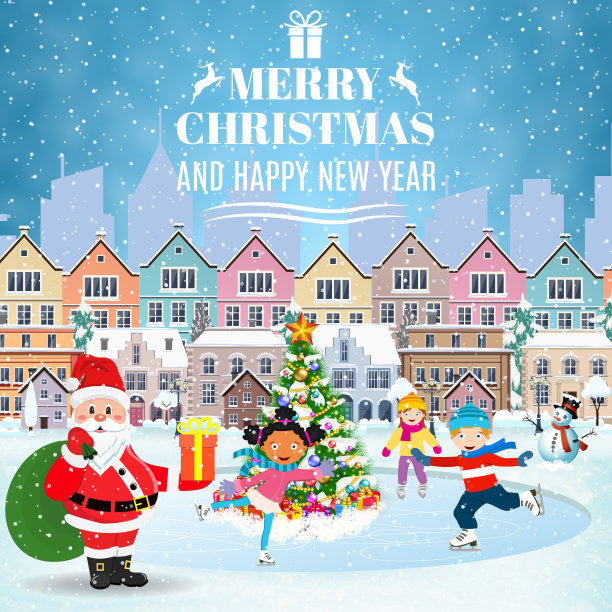 带有复古街道的圣诞明信片图片下载