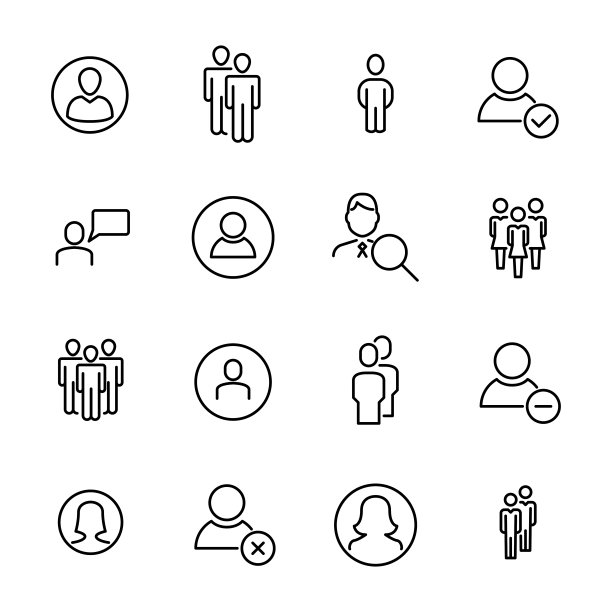 现代轮廓风格的人物图标集合。图片下载
