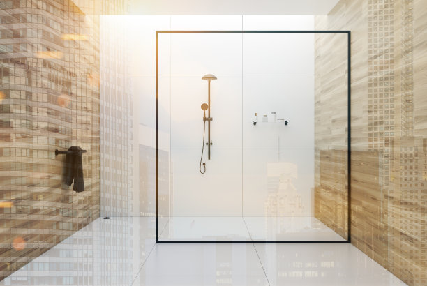 白色木质浴室双人淋浴图片下载