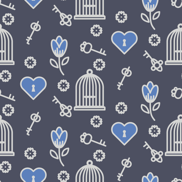 鸟笼浪漫的轮廓无缝矢量图案图片下载