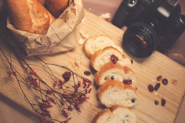 面包片和单反相机图片下载