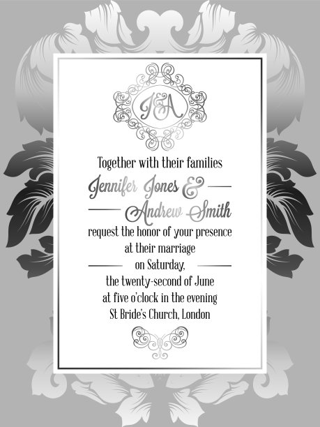 复古巴洛克风格的婚礼邀请卡模板。图片下载