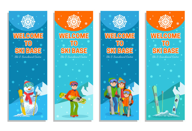 高山滑雪者冬季运动飞行者设计模板。单板滑雪和飞行滑雪。矢量图图片下载