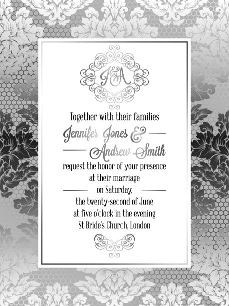 复古巴洛克风格的婚礼邀请卡模板。图片下载