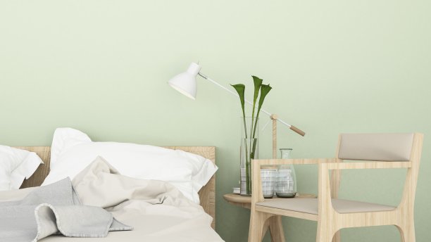 卧室室内空间家具3d渲染和背景墙装饰-简约风格图片下载