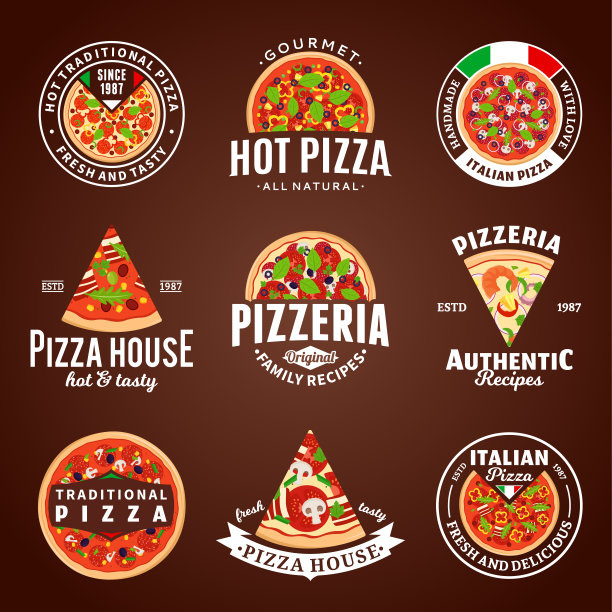 向量披萨标签集合图片下载