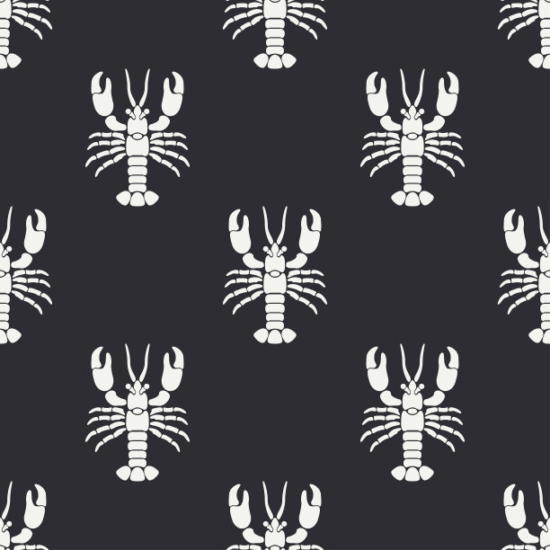 平线矢量无缝模式海洋动物龙虾。简化的复古。卡通风格。癌症。奥马尔。海鲜佳肴。壳。爪。海中。甲壳类动物。插图元素为您的设计和墙纸图片下载