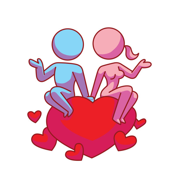 坐在红色大爱心上的情侣图标图片下载