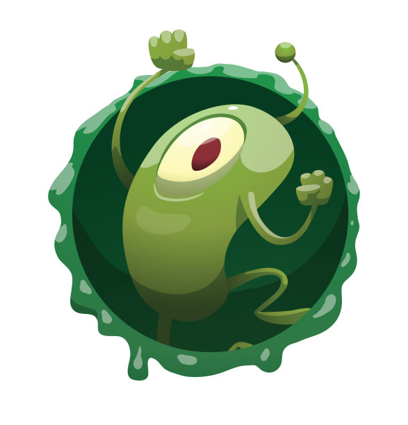 圆形的框架，有趣的绿色微生物跳跃和欢乐图片下载