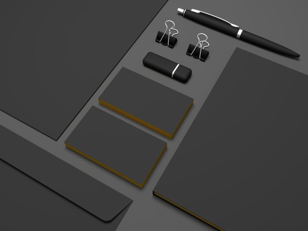 文具空白3D插图名片关闭。素材图片