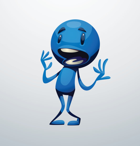 有趣的小蓝人害怕地站着图片下载