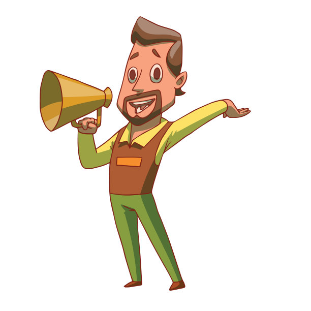 一个拿着扩音器展示东西的滑稽男人图片下载