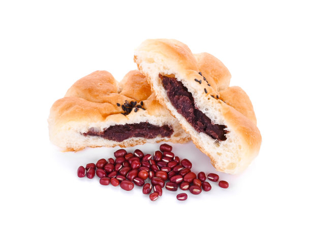 红豆馒头孤立在白色的背景上图片下载