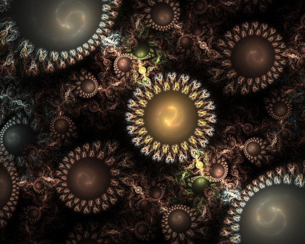 现代分形力学背景。时间机器，数码艺术作品的创意平面设计。抽象分形蒸汽朋克机图片下载