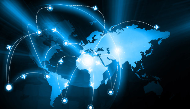 数字地球上的飞机航线图片下载