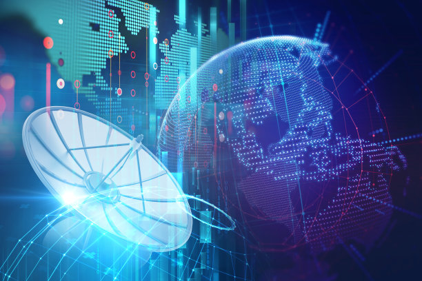 在抽象技术背景下的卫星天线的三维插图图片下载