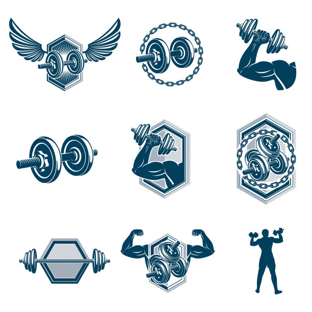 一套矢量健身插图，运动设备。图片下载