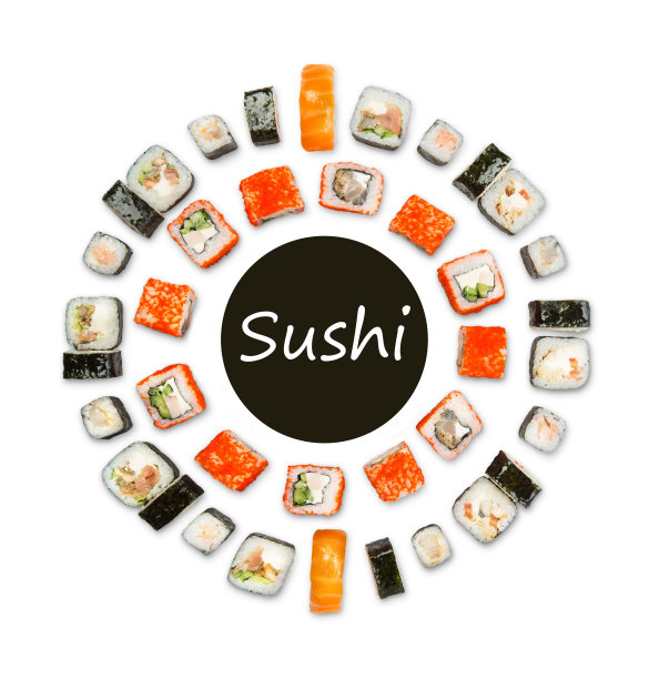 一套寿司，maki和卷孤立在白色的背景图片下载