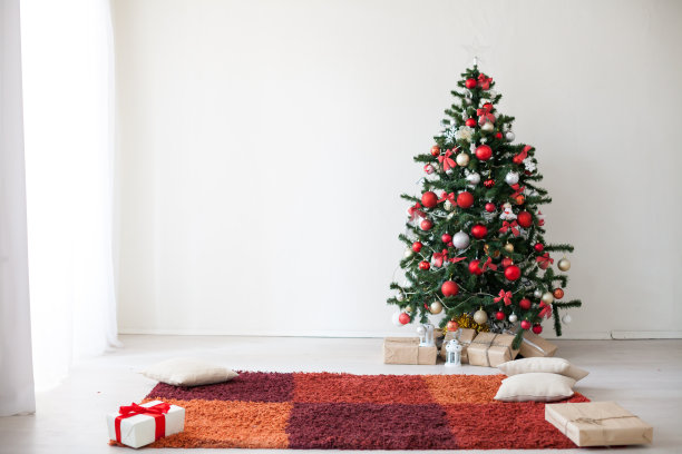 圣诞装饰白色房间新年树礼物图片下载