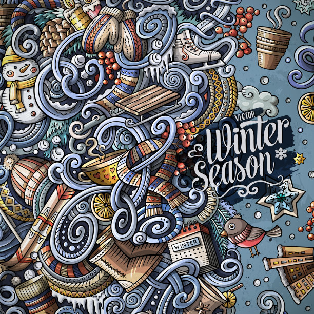 卡通可爱的涂鸦冬季框架设计图片下载