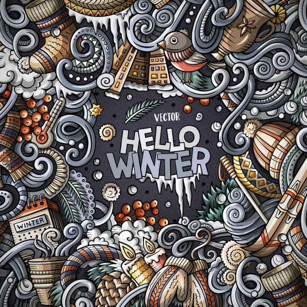 卡通可爱的涂鸦冬季框架设计图片下载