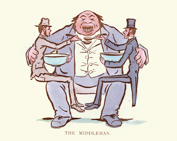 维多利亚式讽刺漫画中的资本主义和中间人图片下载