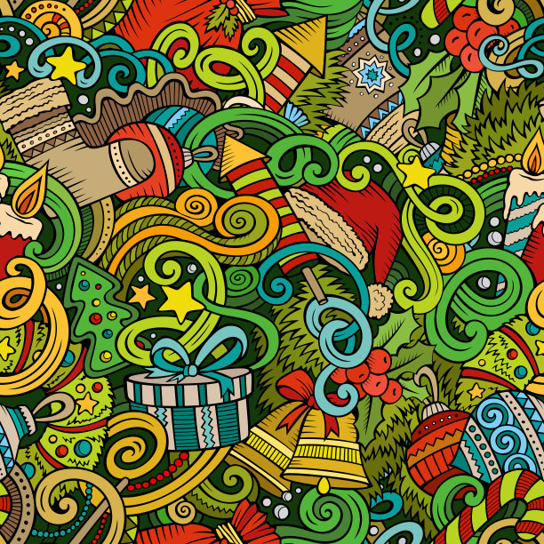 卡通可爱涂鸦新年无缝图案图片下载