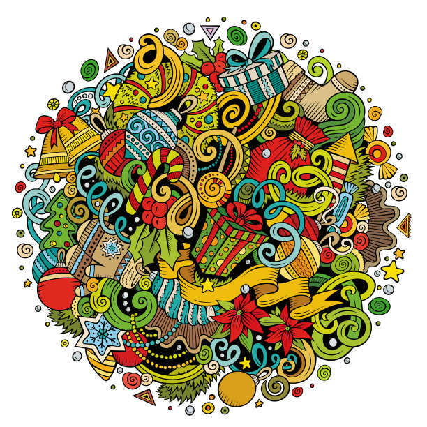 卡通可爱的涂鸦新年插图图片下载