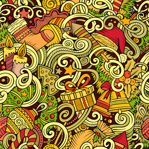 卡通可爱涂鸦新年无缝图案图片下载