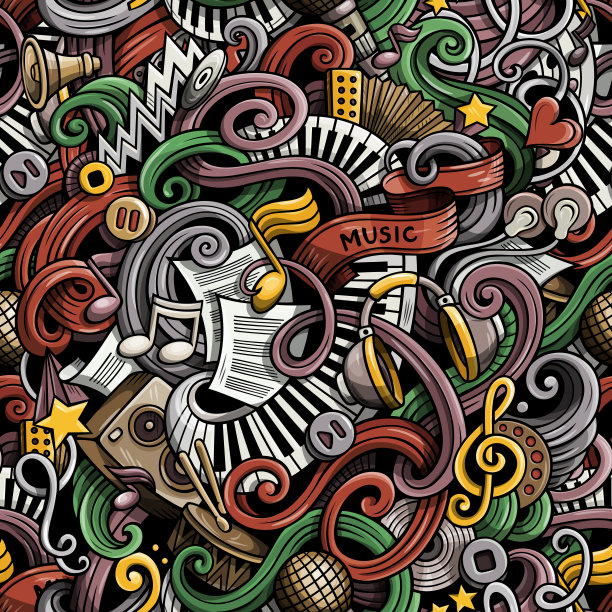 卡通手绘涂鸦音乐无缝图案图片下载