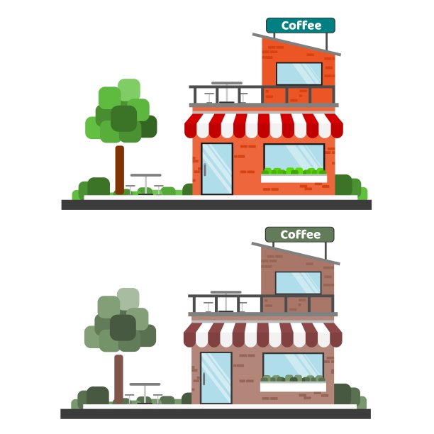 小咖啡店矢量图标插图生动的颜色和复古风格图片下载