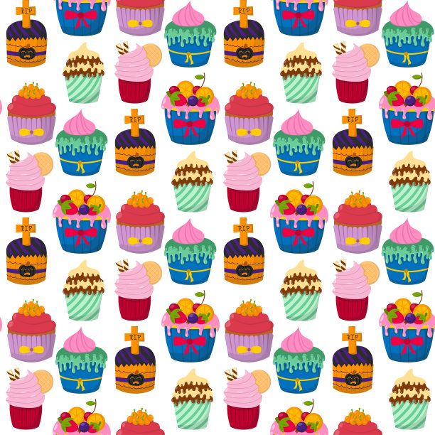 可爱的矢量纸杯蛋糕和松饼巧克力无缝图案背景庆祝生日食物甜蜜的蛋糕派对可爱的点缀装饰图片下载