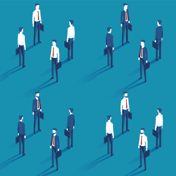 不同的商人与案例在左手西装和衬衫与红领带在等距视图。有胡子的商人素材图片