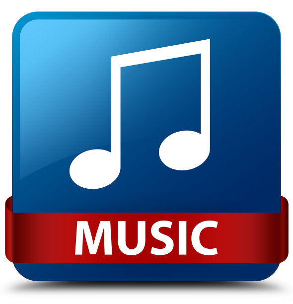 音乐(音乐图标)蓝色方块按钮红色丝带在中间图片下载