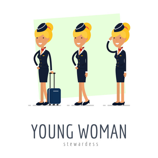 飞机的人员。空姐。矢量插图在一个平坦的风格图片下载