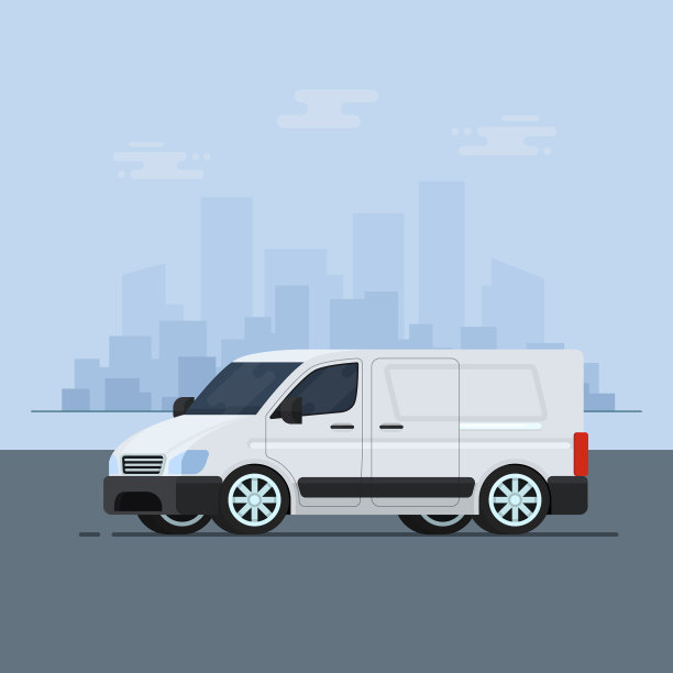 孤立的向量的车。平面设计风格。背景中的城市图片下载