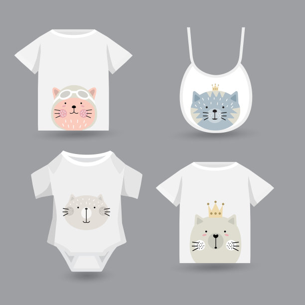 可爱的猫宝宝，t恤印花，纺织品，补丁，儿童产品，枕头，礼物。矢量插画家图片下载