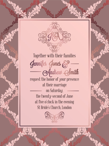 复古巴洛克风格的婚礼邀请卡模板。图片下载