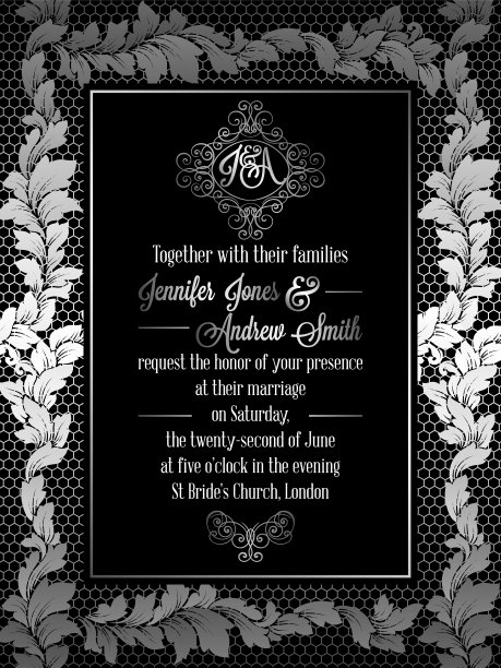 复古巴洛克风格的婚礼邀请卡模板。图片下载