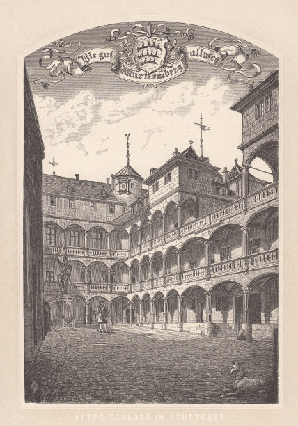 古城堡，德国斯图加特，建于16世纪，出版于1889年图片下载