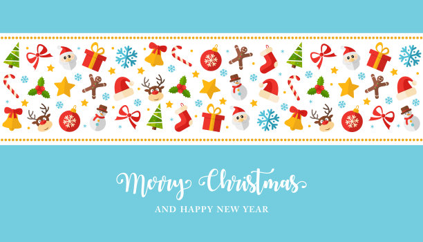 圣诞快乐和新年快乐卡通扁平贺卡-矢量插图图片下载