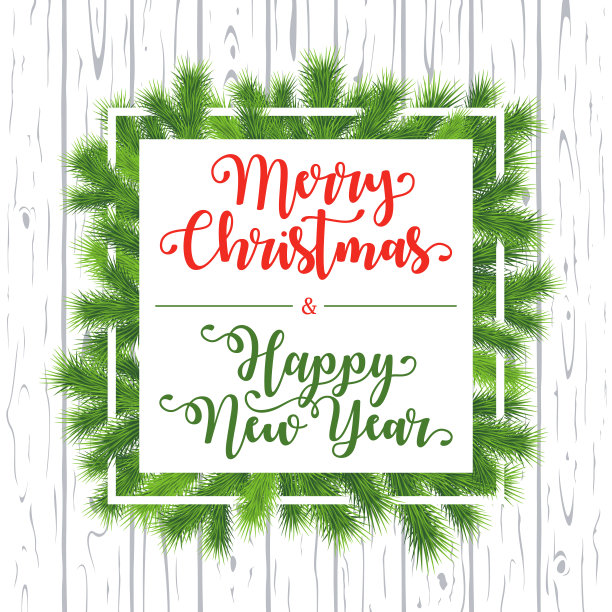 圣诞快乐和新年快乐卡通平面方形贺卡横幅-矢量插图图片下载