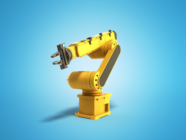 工业机器人在蓝色背景的3D渲染图片下载