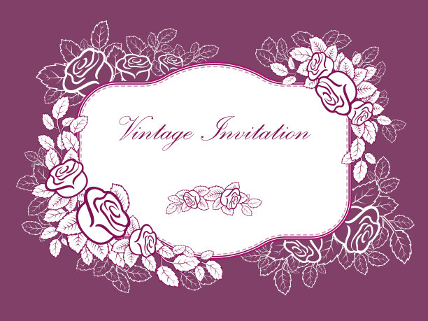 复古框架的花，玫瑰和树叶。邀请的节日背景，节日贺卡，婚礼，派对，情人节，庆典，生日。图片下载