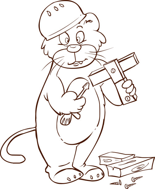 白色背景矢量插图的一个可爱的木匠猫图片下载