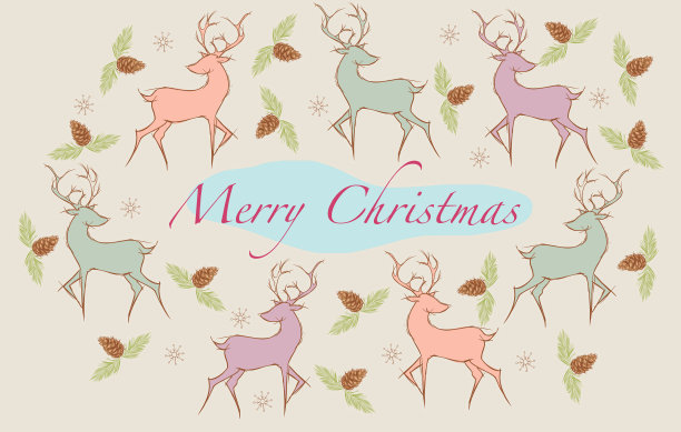 有雪花、松果和鹿的圣诞卡片图片下载