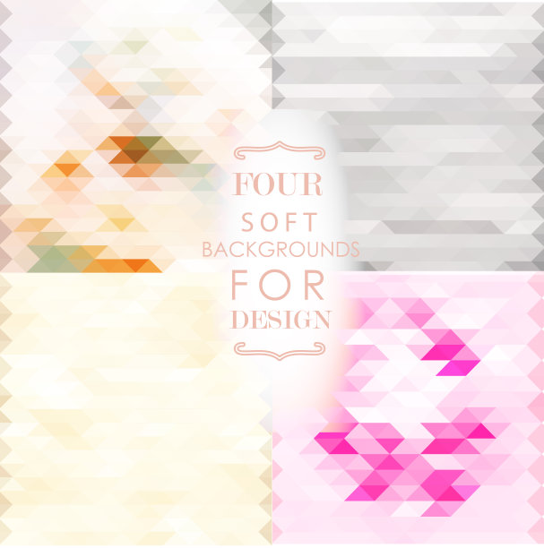设置四个柔和的马赛克背景在粉红色，米色和灰色的颜色设计。图片下载